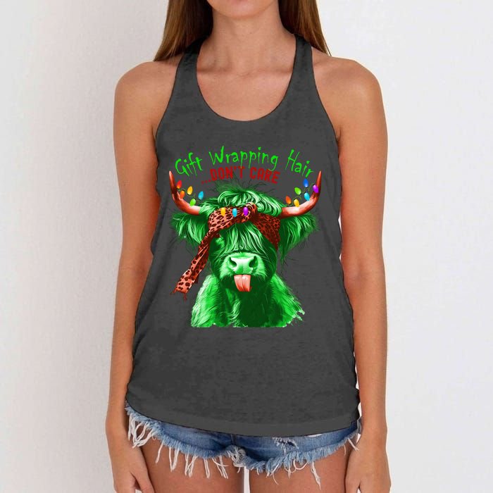 Cow Messy Hair DonT Care Christmas Eve Edition Women's Knotted Racerback Tank