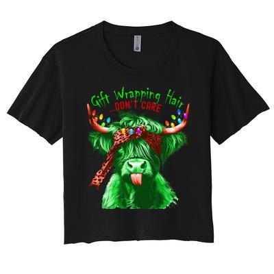 Cow Messy Hair DonT Care Christmas Eve Edition Women's Crop Top Tee