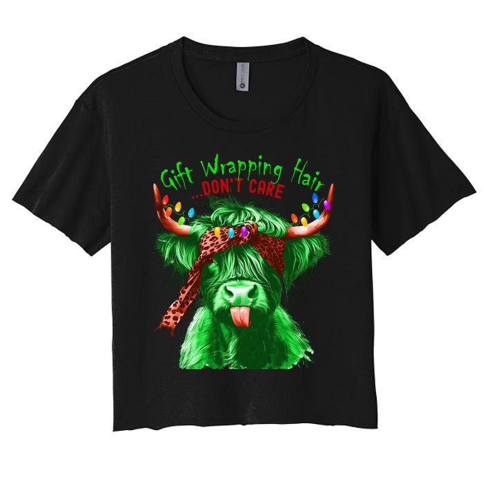 Cow Messy Hair DonT Care Christmas Eve Edition Women's Crop Top Tee