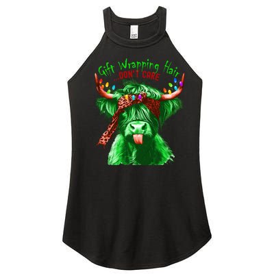 Cow Messy Hair DonT Care Christmas Eve Edition Women's Perfect Tri Rocker Tank