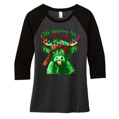 Cow Messy Hair DonT Care Christmas Eve Edition Women's Tri-Blend 3/4-Sleeve Raglan Shirt