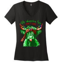 Cow Messy Hair DonT Care Christmas Eve Edition Women's V-Neck T-Shirt