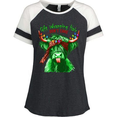 Cow Messy Hair DonT Care Christmas Eve Edition Enza Ladies Jersey Colorblock Tee