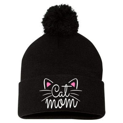 Cat Mom Happy Mothers Day For Cat Lovers Family Matching Pom Pom 12in Knit Beanie