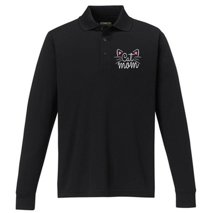 Cat Mom Happy Mothers Day For Cat Lovers Family Matching Performance Long Sleeve Polo