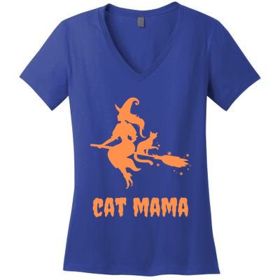Cat Mama Halloween Orange Witch Spooky Goth Cat Mom Cute Gift Women's V-Neck T-Shirt