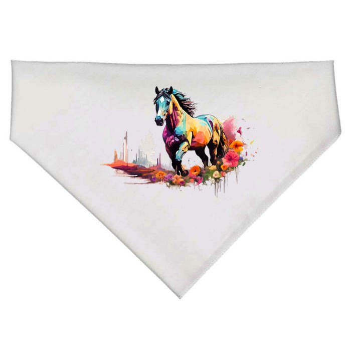 Colorful Majestic Horse With Floral Accents USA-Made Doggie Bandana