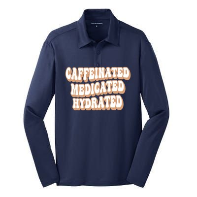 Caffeinated Medicated Hydrated Funny Saying Nurse Teacher Silk Touch Performance Long Sleeve Polo