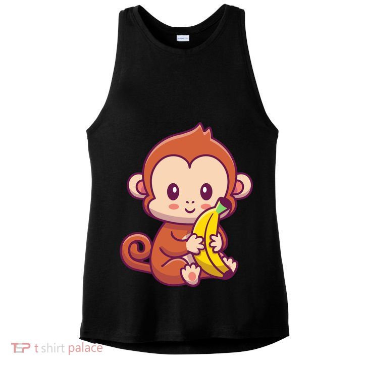 Cute Monkey Holding Banana Cartoon Ladies PosiCharge Tri-Blend Wicking Tank