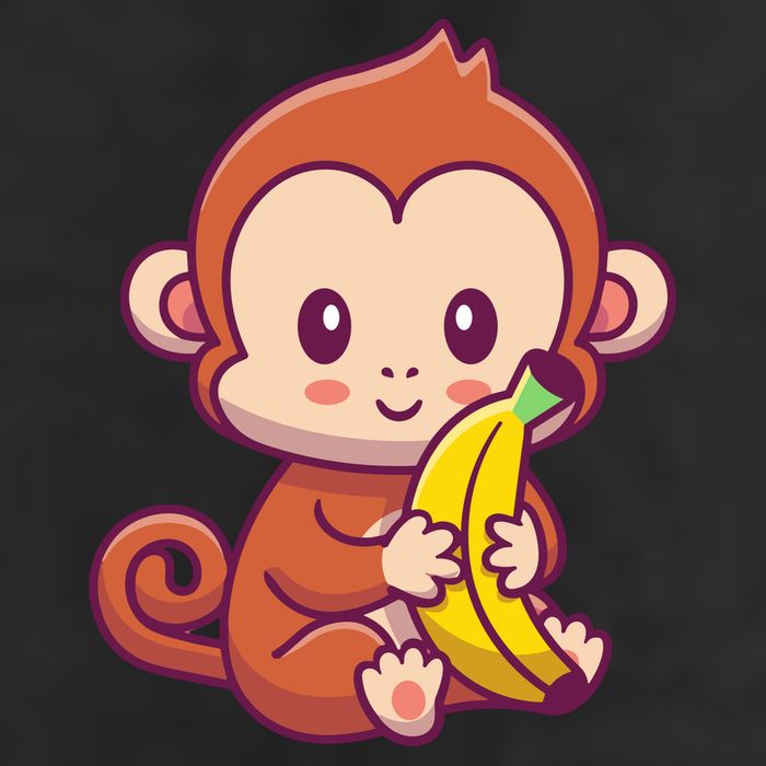 Cute Monkey Holding Banana Cartoon 7 Panel Mesh Trucker Snapback Hat