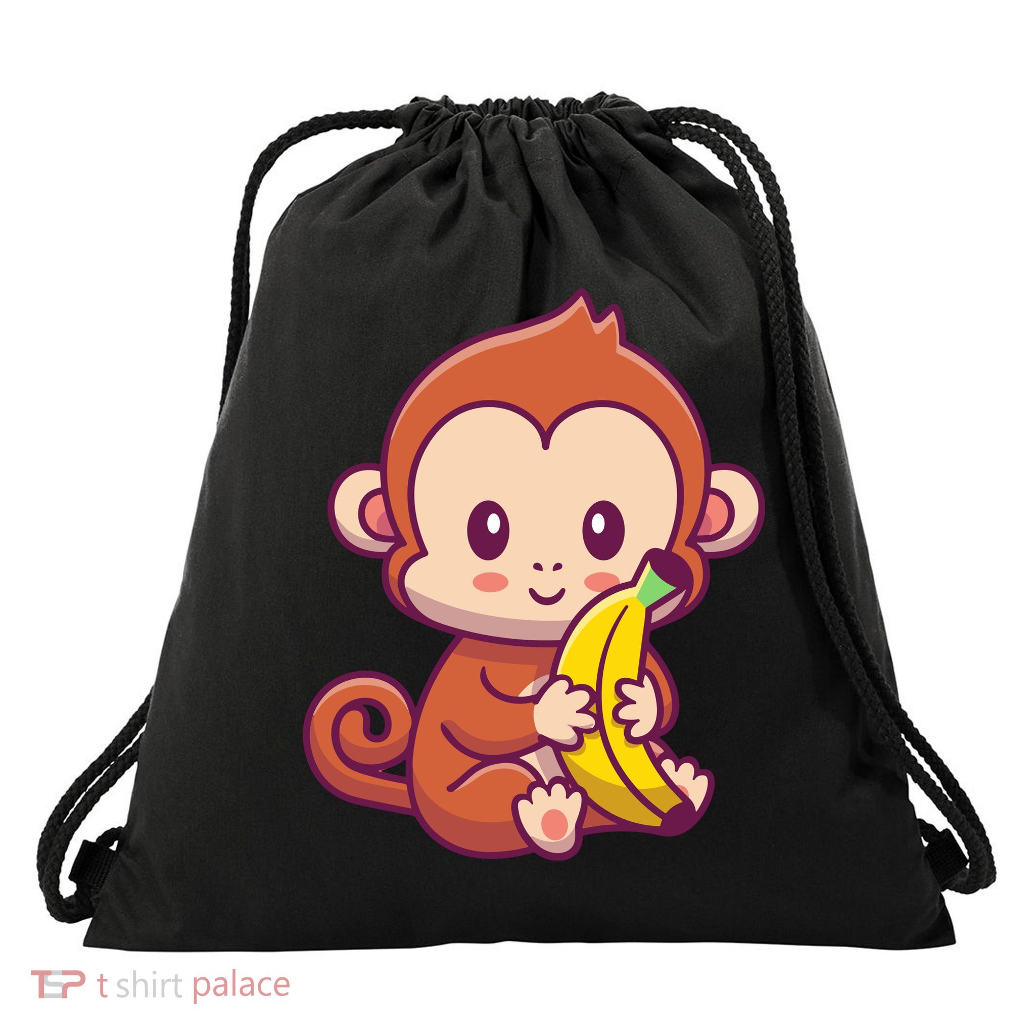 Cute Monkey Holding Banana Cartoon Drawstring Bag