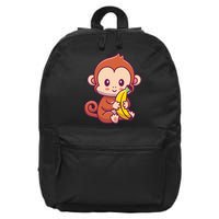 Cute Monkey Holding Banana Cartoon 16 in Basic Backpack