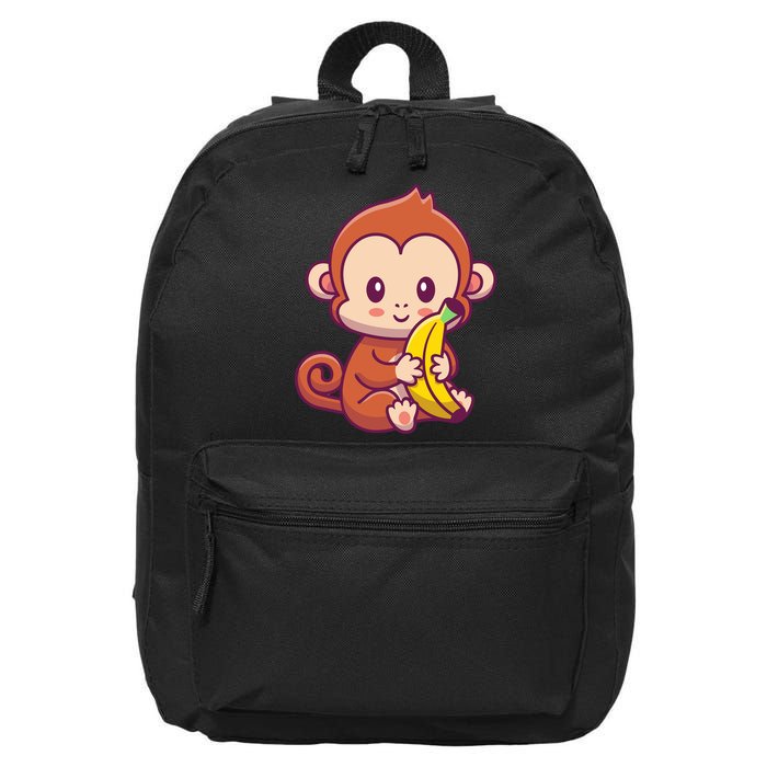 Cute Monkey Holding Banana Cartoon 16 in Basic Backpack