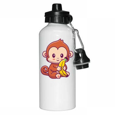 Cute Monkey Holding Banana Cartoon Aluminum Water Bottle 