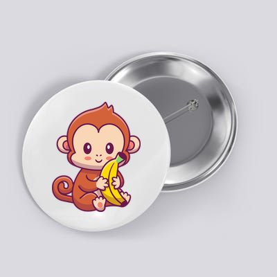 Cute Monkey Holding Banana Cartoon Button