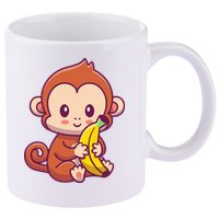 Cute Monkey Holding Banana Cartoon 11oz C Handle Ceramic Mug