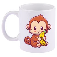 Cute Monkey Holding Banana Cartoon 11oz C Handle Ceramic Mug