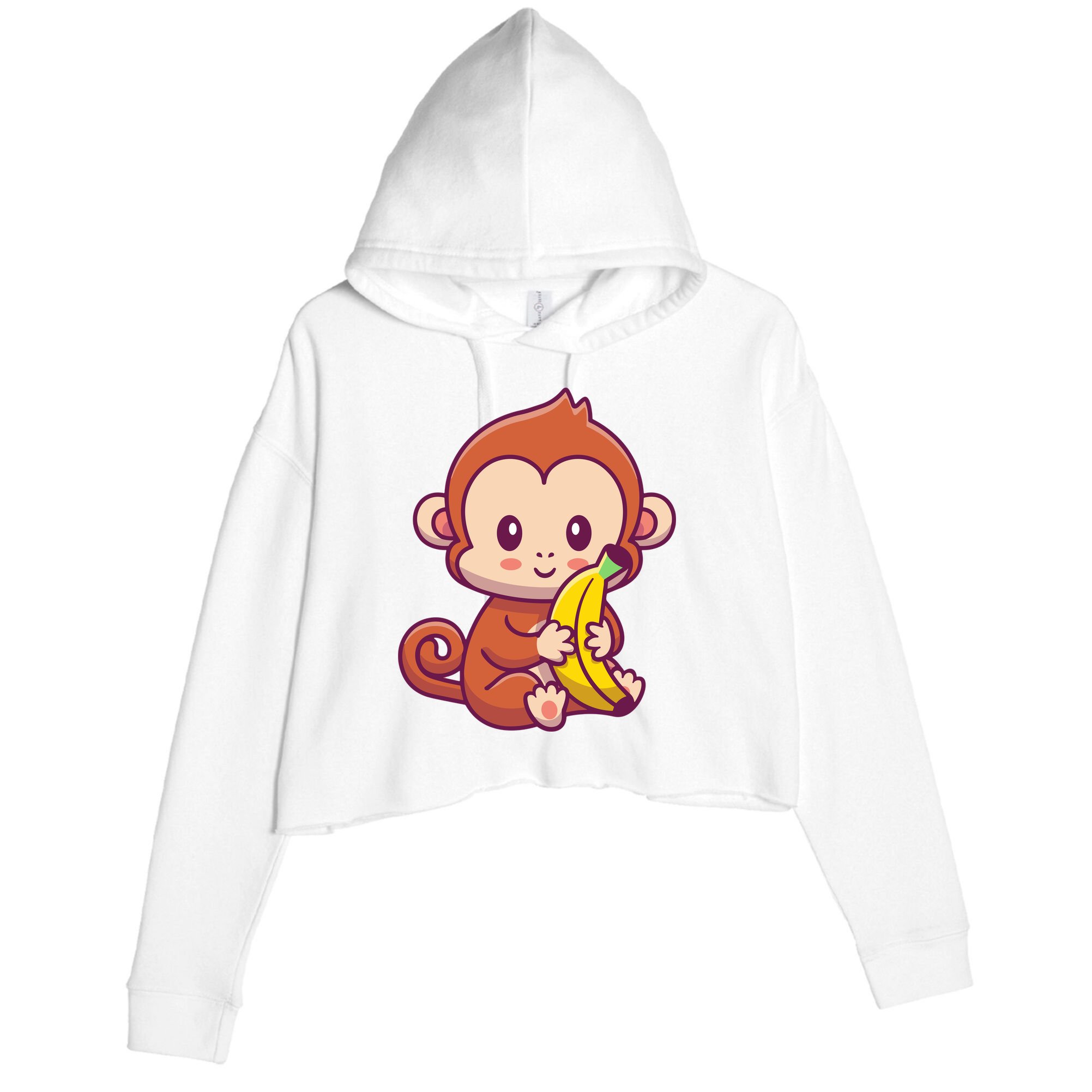 Cute Monkey Holding Banana Cartoon Crop Fleece Hoodie