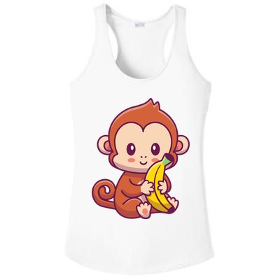 Cute Monkey Holding Banana Cartoon Ladies PosiCharge Competitor Racerback Tank