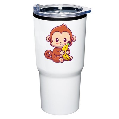 Cute Monkey Holding Banana Cartoon Tumbler