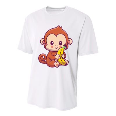 Cute Monkey Holding Banana Cartoon Youth Performance Sprint T-Shirt