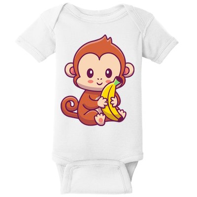 Cute Monkey Holding Banana Cartoon Baby Bodysuit