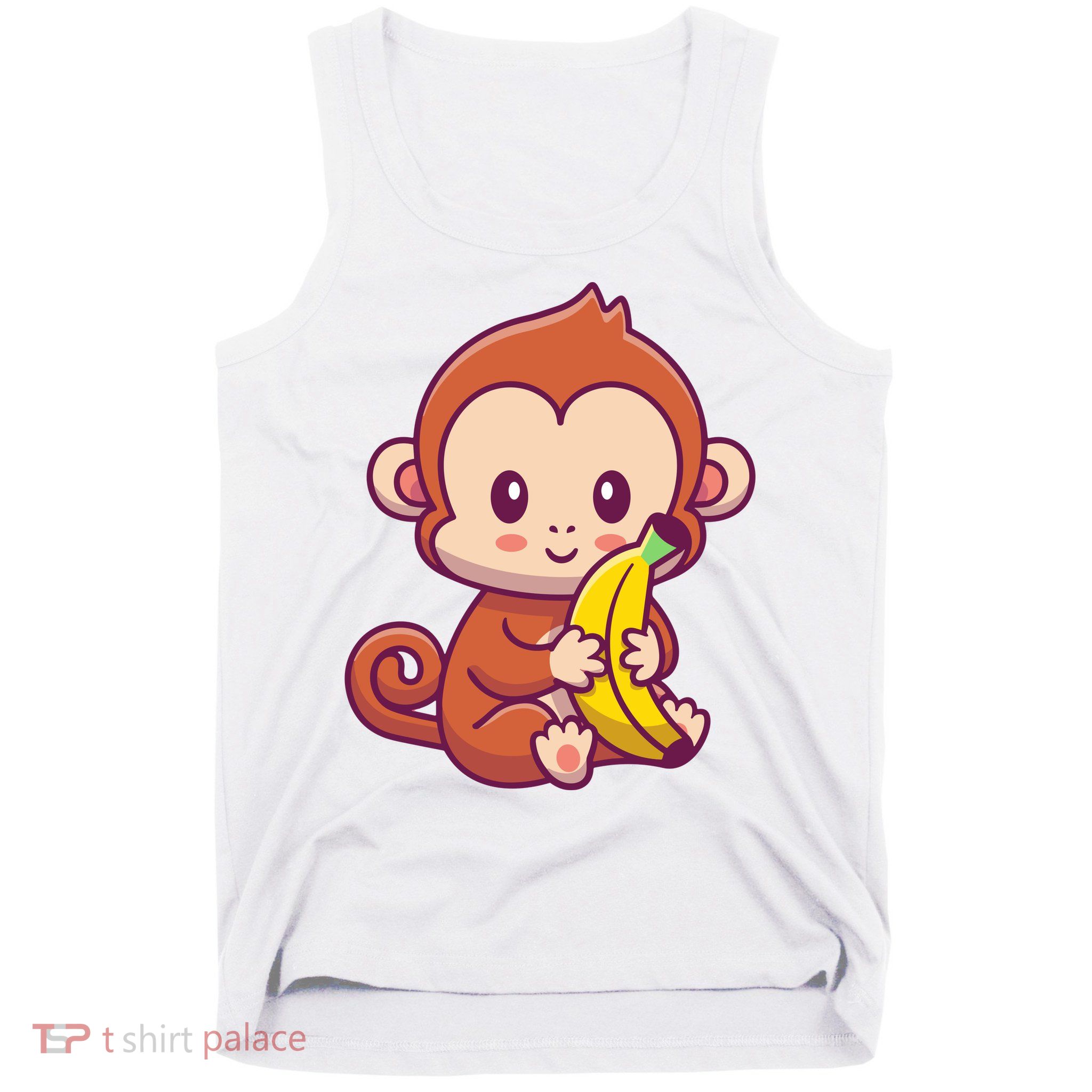 Cute Monkey Holding Banana Cartoon Tank Top