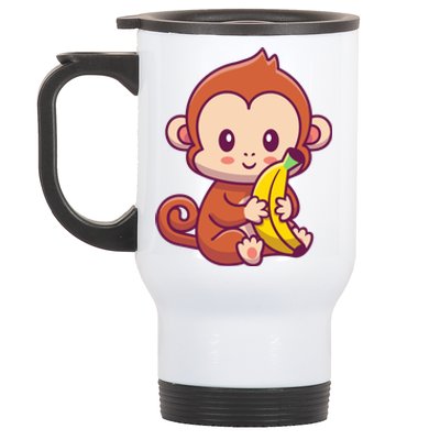 Cute Monkey Holding Banana Cartoon Stainless Steel Travel Mug