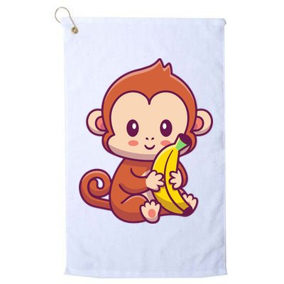 Cute Monkey Holding Banana Cartoon Golf Towel