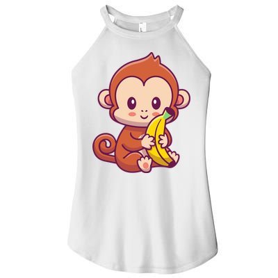 Cute Monkey Holding Banana Cartoon Women's Perfect Tri Rocker Tank