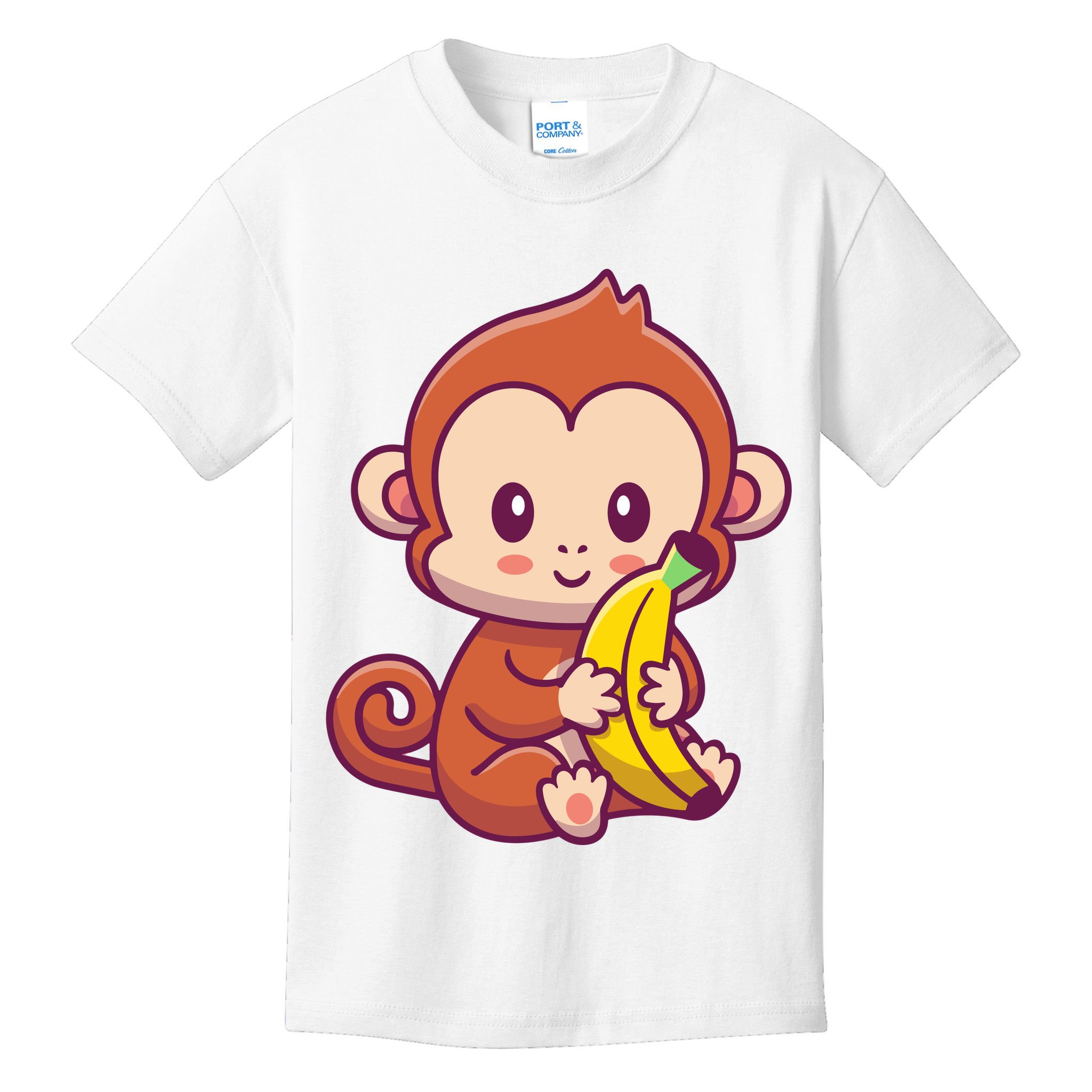 Cute Monkey Holding Banana Cartoon Kids T-Shirt