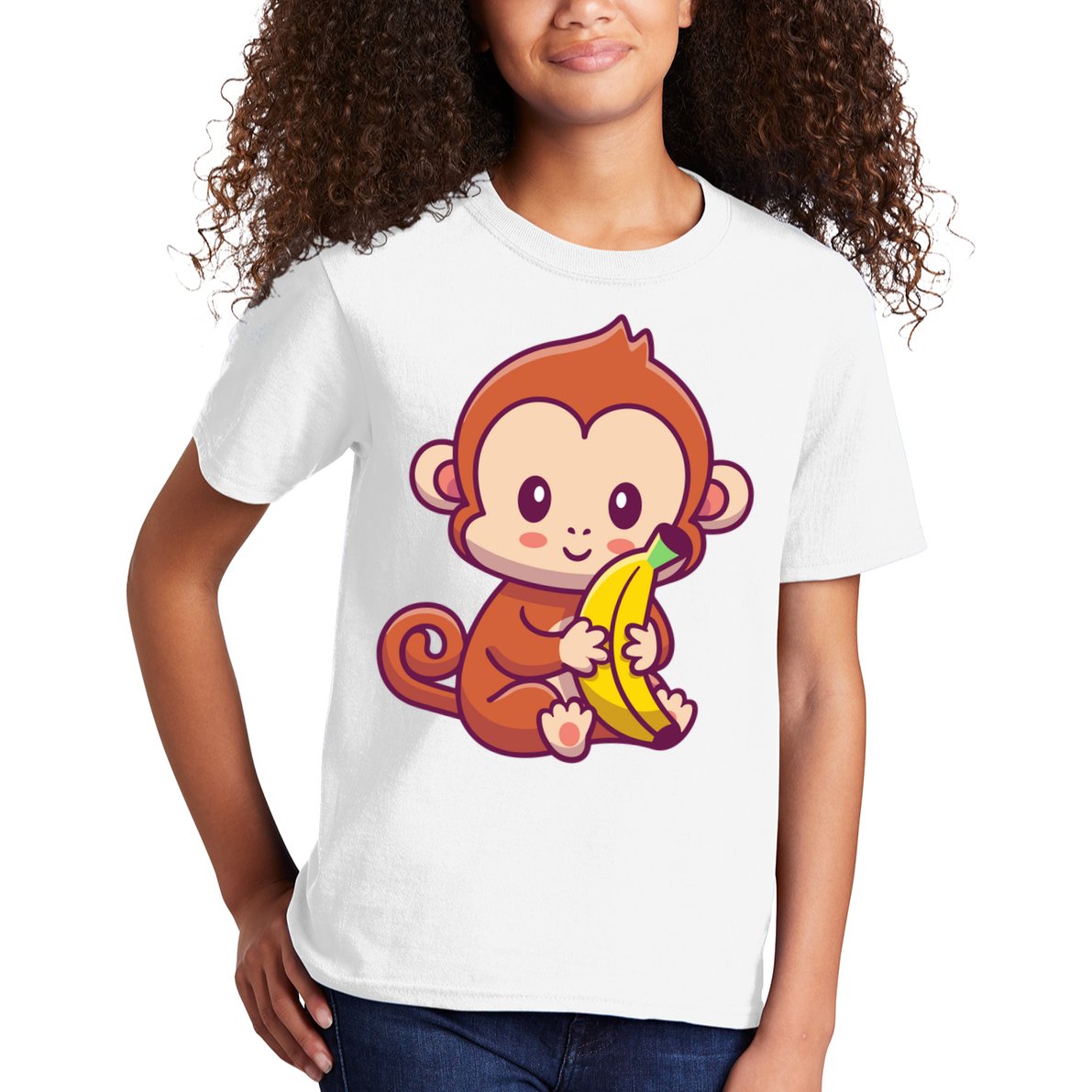 Cute Monkey Holding Banana Cartoon Kids T-Shirt
