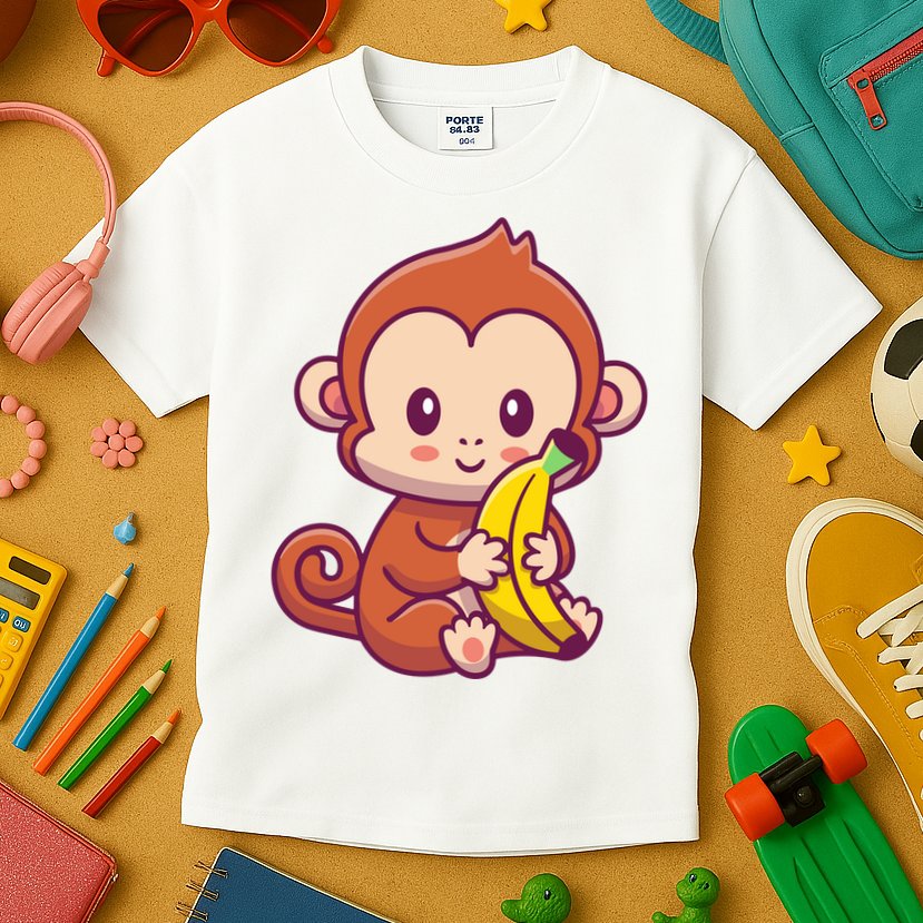Cute Monkey Holding Banana Cartoon Kids T-Shirt