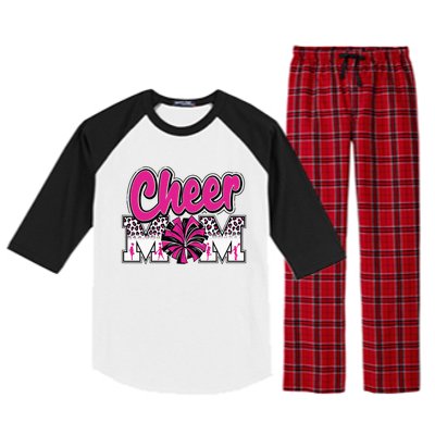 Cheer Mom Hot Pink Black Leopard Letters Cheer Pom Poms Raglan Sleeve Pajama Set