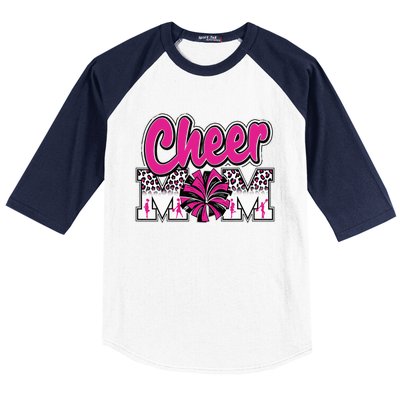 Cheer Mom Hot Pink Black Leopard Letters Cheer Pom Poms Baseball Sleeve Shirt