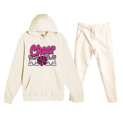 Cheer Mom Hot Pink Black Leopard Letters Cheer Pom Poms Premium Hooded Sweatsuit Set