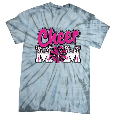 Cheer Mom Hot Pink Black Leopard Letters Cheer Pom Poms Tie-Dye T-Shirt