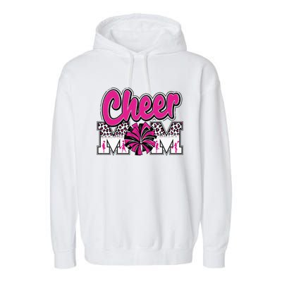 Cheer Mom Hot Pink Black Leopard Letters Cheer Pom Poms Garment-Dyed Fleece Hoodie