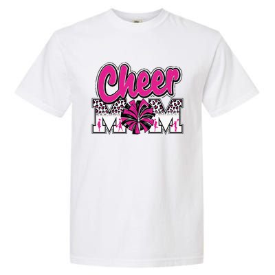 Cheer Mom Hot Pink Black Leopard Letters Cheer Pom Poms Garment-Dyed Heavyweight T-Shirt