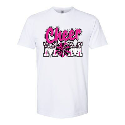 Cheer Mom Hot Pink Black Leopard Letters Cheer Pom Poms Softstyle CVC T-Shirt