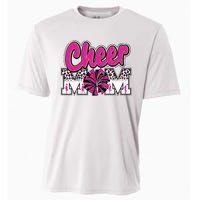 Cheer Mom Hot Pink Black Leopard Letters Cheer Pom Poms Cooling Performance Crew T-Shirt