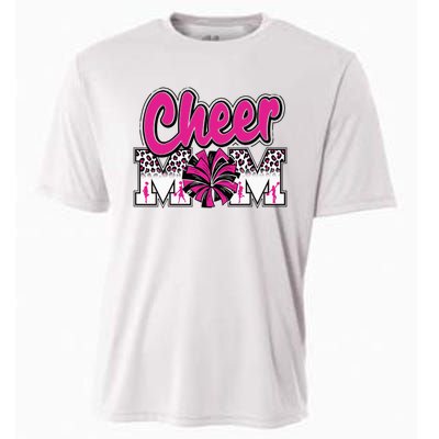 Cheer Mom Hot Pink Black Leopard Letters Cheer Pom Poms Cooling Performance Crew T-Shirt