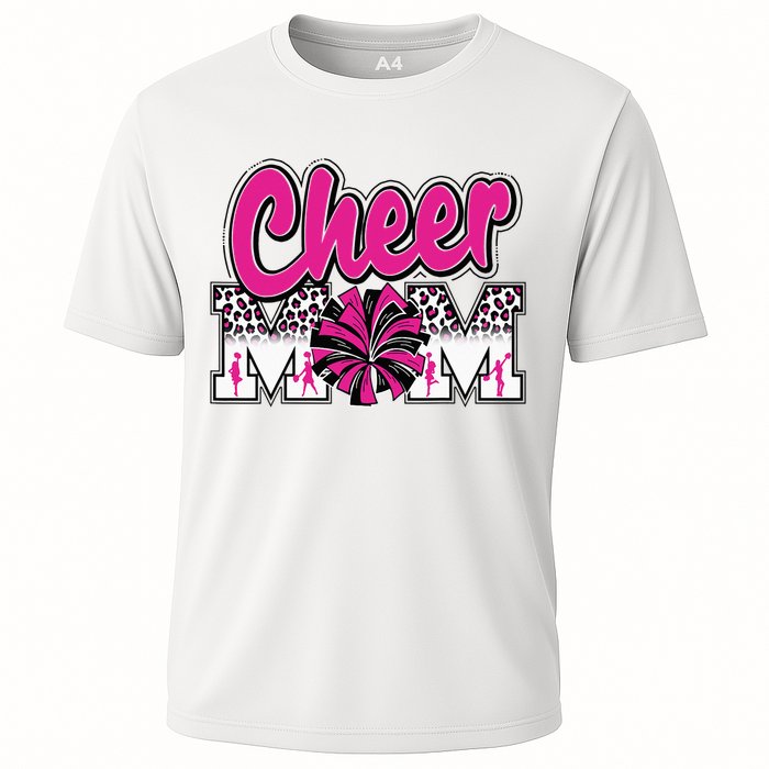 Cheer Mom Hot Pink Black Leopard Letters Cheer Pom Poms Cooling Performance Crew T-Shirt