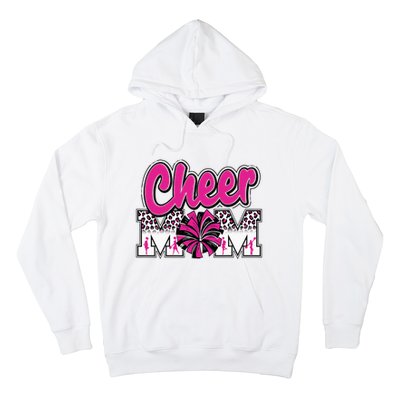 Cheer Mom Hot Pink Black Leopard Letters Cheer Pom Poms Hoodie