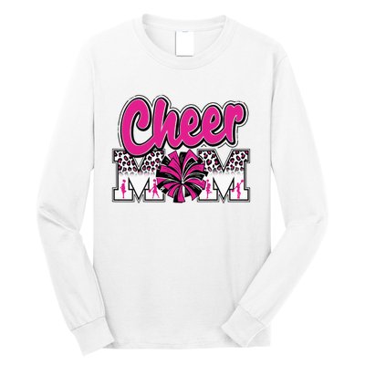 Cheer Mom Hot Pink Black Leopard Letters Cheer Pom Poms Long Sleeve Shirt