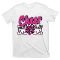 Cheer Mom Hot Pink Black Leopard Letters Cheer Pom Poms T-Shirt