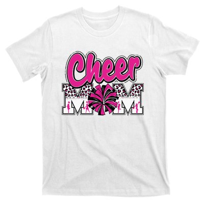 Cheer Mom Hot Pink Black Leopard Letters Cheer Pom Poms T-Shirt