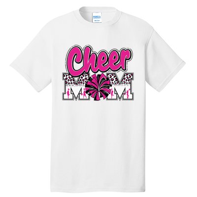 Cheer Mom Hot Pink Black Leopard Letters Cheer Pom Poms Tall T-Shirt