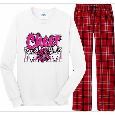 Cheer Mom Hot Pink Black Leopard Letters Cheer Pom Poms Long Sleeve Pajama Set