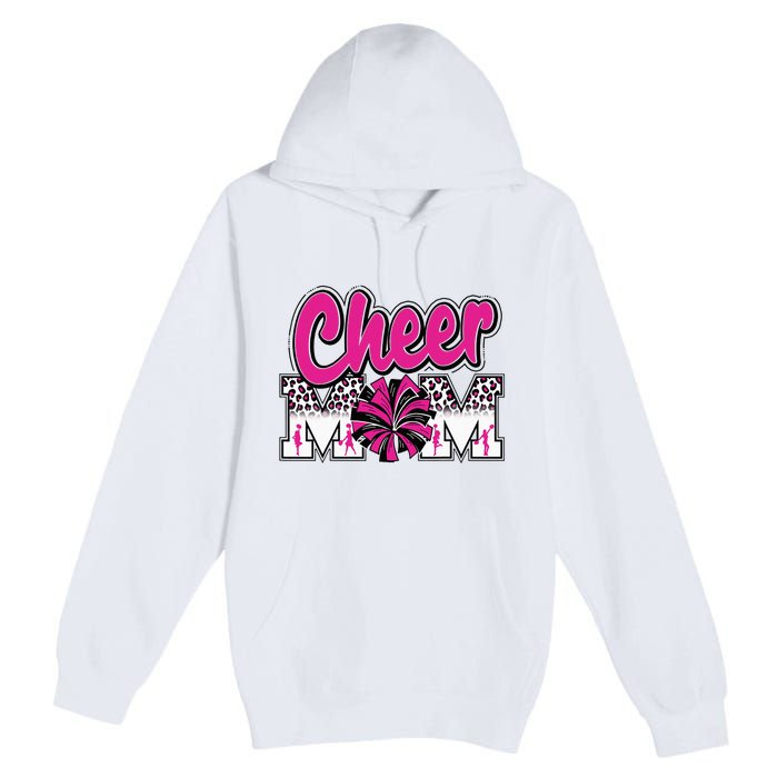 Cheer Mom Hot Pink Black Leopard Letters Cheer Pom Poms Premium Pullover Hoodie